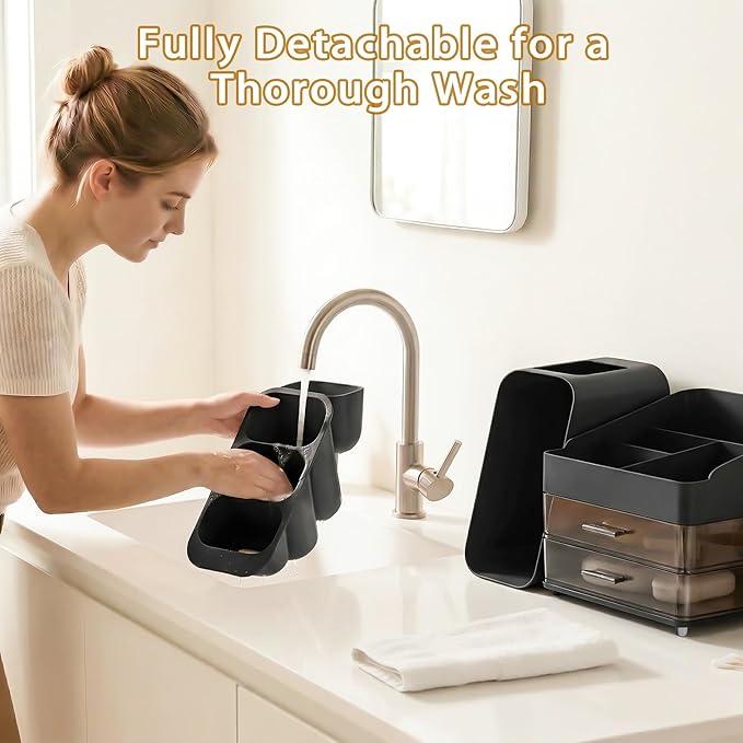Large Capacity Makeup Organizer Countertop with Makeup Brush Holder for Vanity, Thickened Material, Bathroom Countertop Organizer Skin Care Perfumes Storage, Teen Girl Gifts for 12-23 YearÃ¯Â¼ÂblackÃ¯Â¼Â