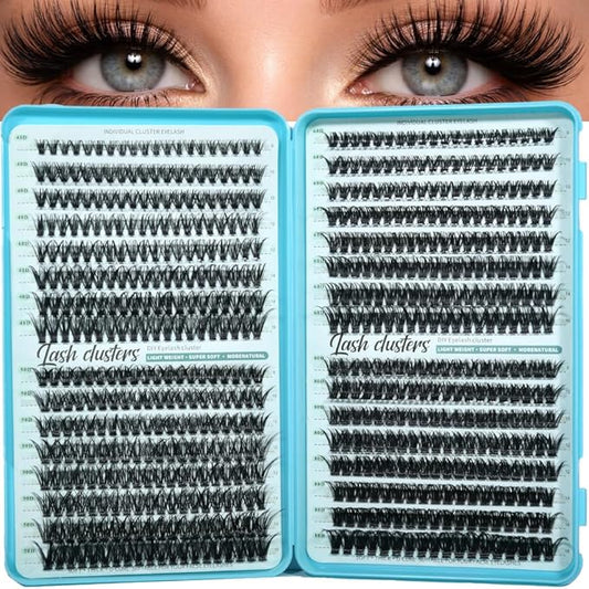 Wispy Lash Clusters 640pcs Eyelash Cluster Extensions 40D+50D+60D+80D Curl Individual False Eyelashes 9-16mm Natural Fluffy Mink Lash Clusters Extension Kit