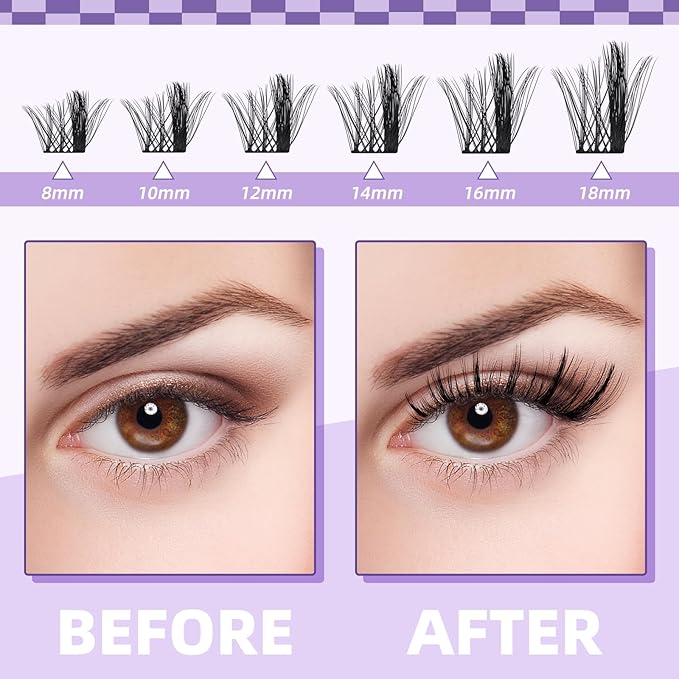 B&Q Manga Lash Clusters Kit Anime Lashes 8-18mm Mixed 144pcs Eyelash Extension Kit Thick Curly Manga Style Feature Spike Eyelash Clusters Perfect Choice for Beginners at Home(KIT-Anime 02)