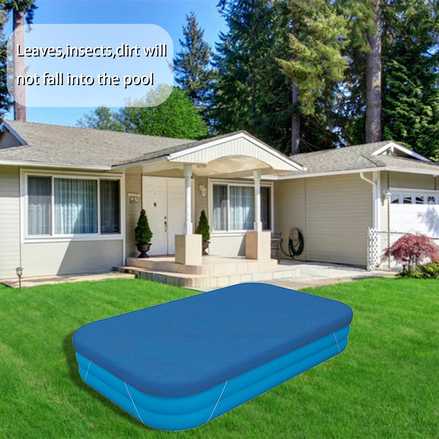 Rectangle Pool Cover, Inflatable Underground Pool Cover Dust and Rainproof Home Pools Cover, Fits 120 in x 72 in Frame Pool and Solar Cover for Garden Outdoor (10ft X 6ft)
