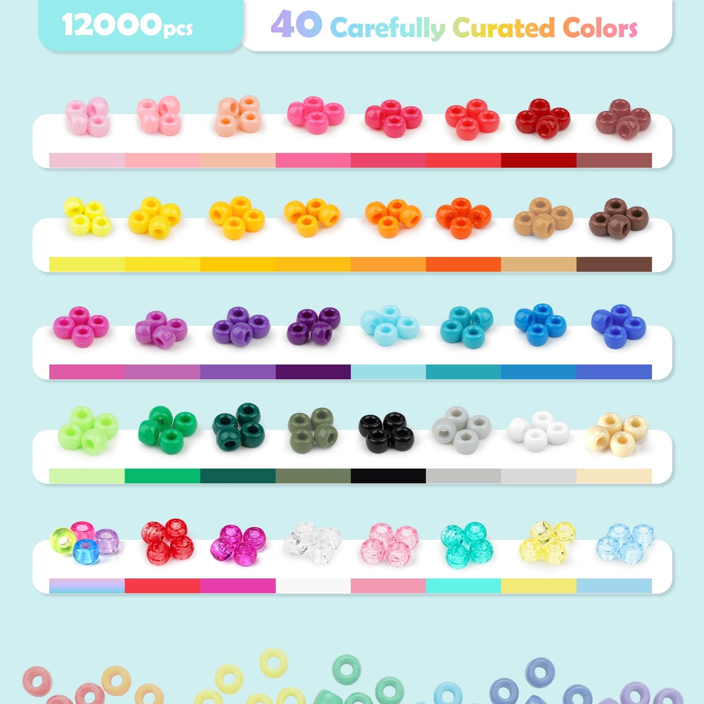 12000Pcs Pony Beads Kit, 40 Colors Rainbow Rave Kandi Beads for Bracelets Friendship with Neon Glow Beads Bulk for Hair Braiding DIY Jewelry Making Craft Kits (Shock Resistant Stackable Box, 9.2lb)