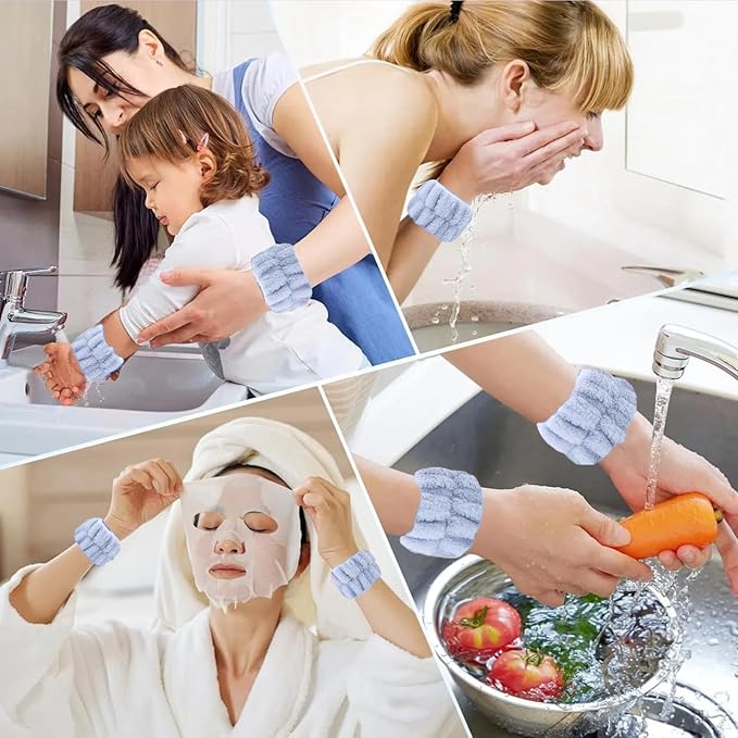 2 Pairs Wrist Washband for Women Washing Face, Wrist Spa Washband Absorbent Wristbands, Prevent Liquids from Spilling Down Your Arms