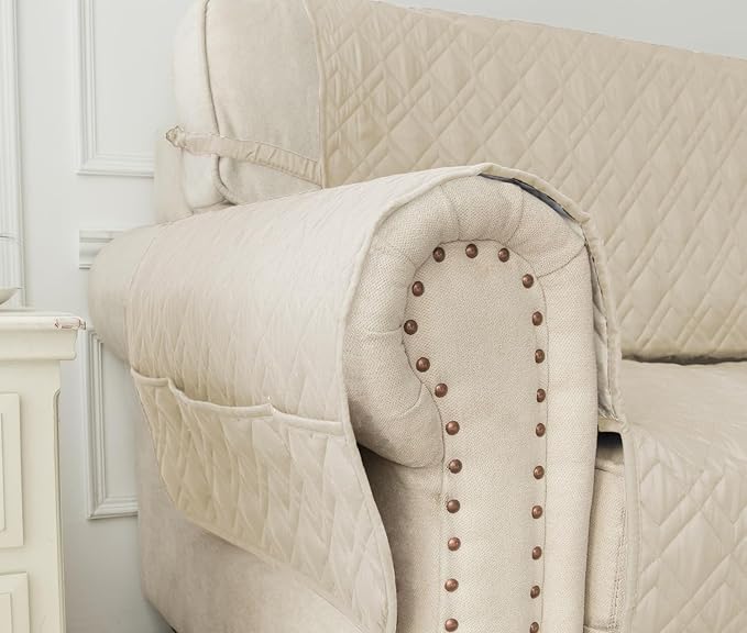 Ameritex Waterproof Nonslip Recliner Cover Stay in Place, Dog Chair Cover Furniture Protector, Ideal Recliner Slipcovers for Pets and Kids (Ivory, 23")