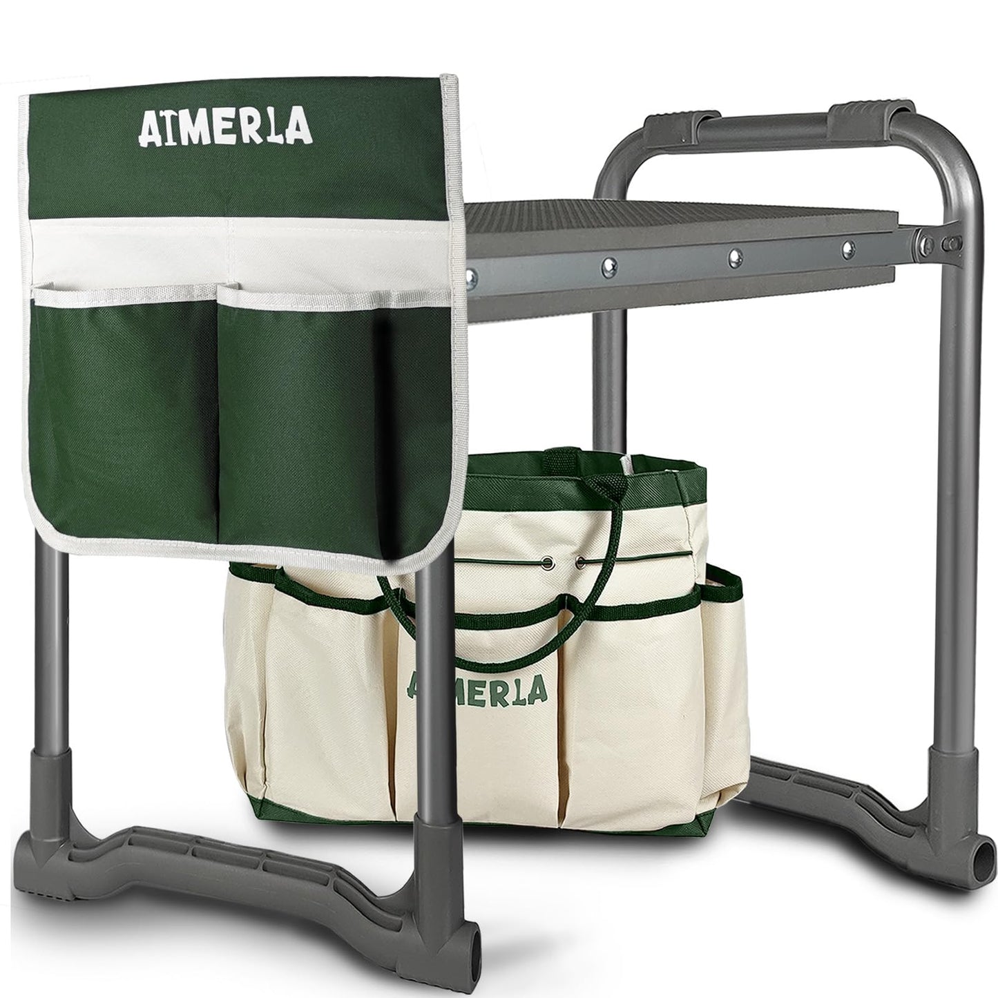 Aimerla Foldable Garden Kneeler Seat Heavy Duty [Upgraded Widened Thick Kneeling Pad] Gardening Stool with Large Tool Bags with Pockets - Portable Garden Bench Gardening Gifts for Parents
