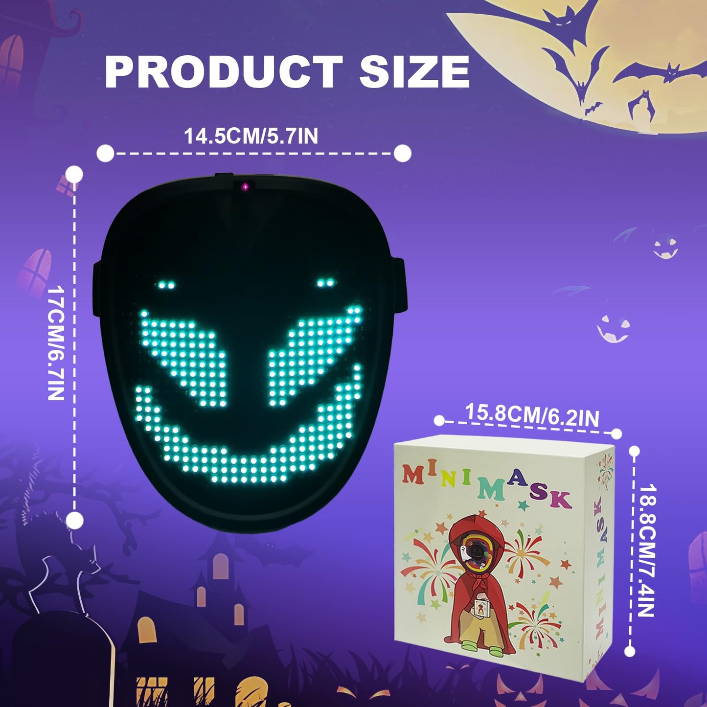 JDBMAOYE Led Mask For Kids,Lighted Up Mask - Led Masks With Gesture Sensing For Halloween Costume Christmas Cosplay Party Cool Gifts