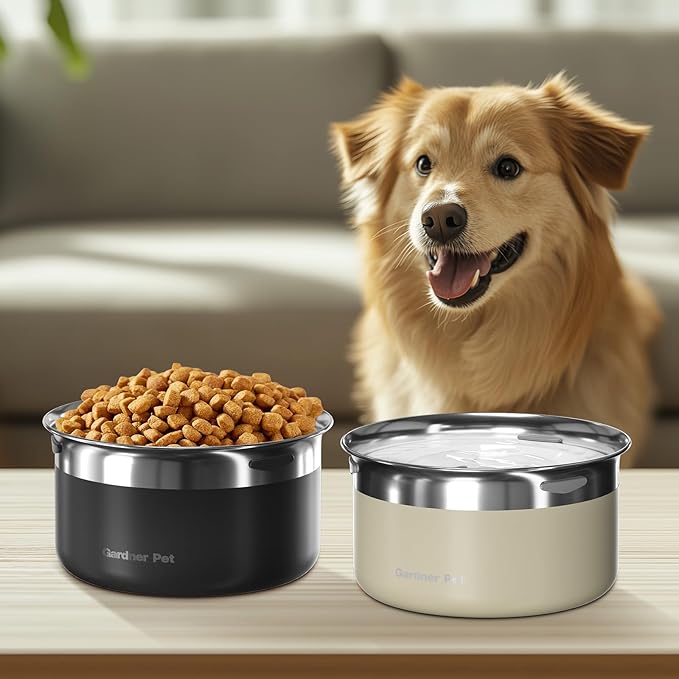 Gardner Pet Dog Bowls 1 Gallon (3.85L) Stainless Steel No Spill Water Bowl, Slow Water Feeder Metal Dog Bowls, Spill Proof Water Dispenser for Large Dogs, Promotes Healthy Hydration(Black)