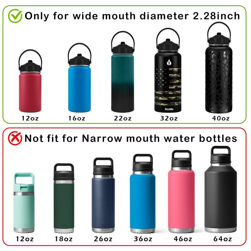 XccMe Straw Lid for Hydro Flask Wide Mouth,Lids with Straw for Hydroflask 12 16 18 20 32 40 oz Wide Mouth,Leak-Proof Drinking Cap with Flexible Handle,Top Sport Bottle Lids with Lid Brush,Black
