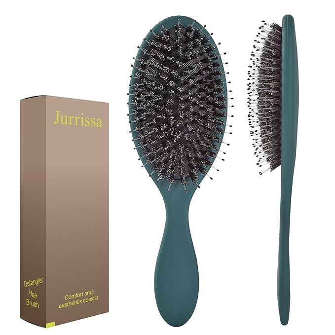 Boar Bristles Hair Brush for Women and Men, Detangling Hair Brush for Smoothing Massage Add Shine, Nylon&Boar Bristles Detangler brush for Hair Healthy (1 Pack-Green)