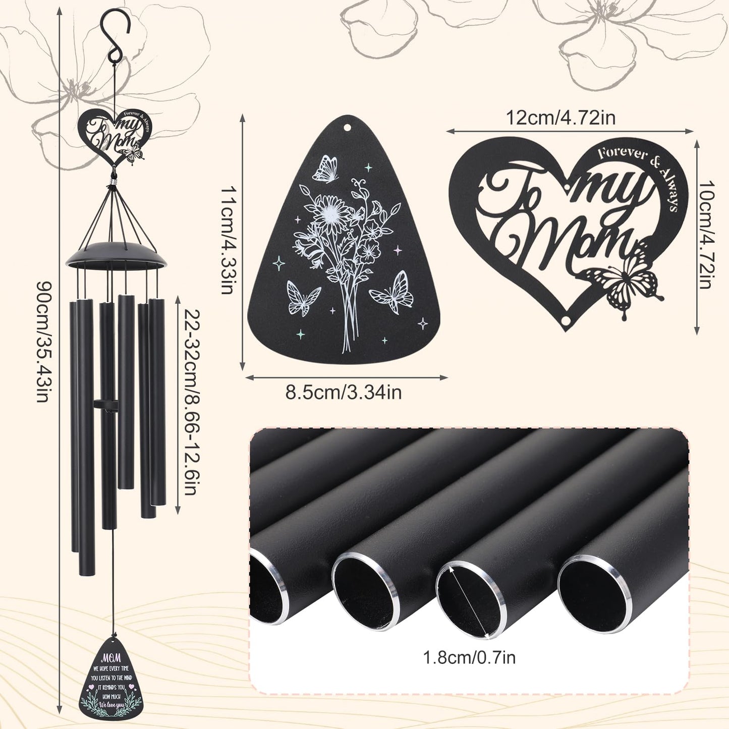 Hoemwarm Gifts for Mom 35'' Moms Wind Chimes for Mothers Day Mom Birthday Gift from Daughter Son Love Reminder Gifts Windchimes Outside for Home, Patio, Garden Decor