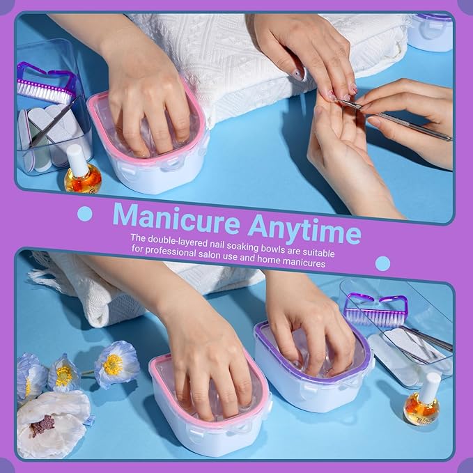 TsMADDTs 12 pcs Nail Soaking Bowl Acetone Gel Polish Remover Kit with 2 pcs Soak Off Bowls Manicure Bowls for Hands, Cuticle Remover Tools, Cuticle Oil, Files, Buffers, Brush, Dip Removal Kit