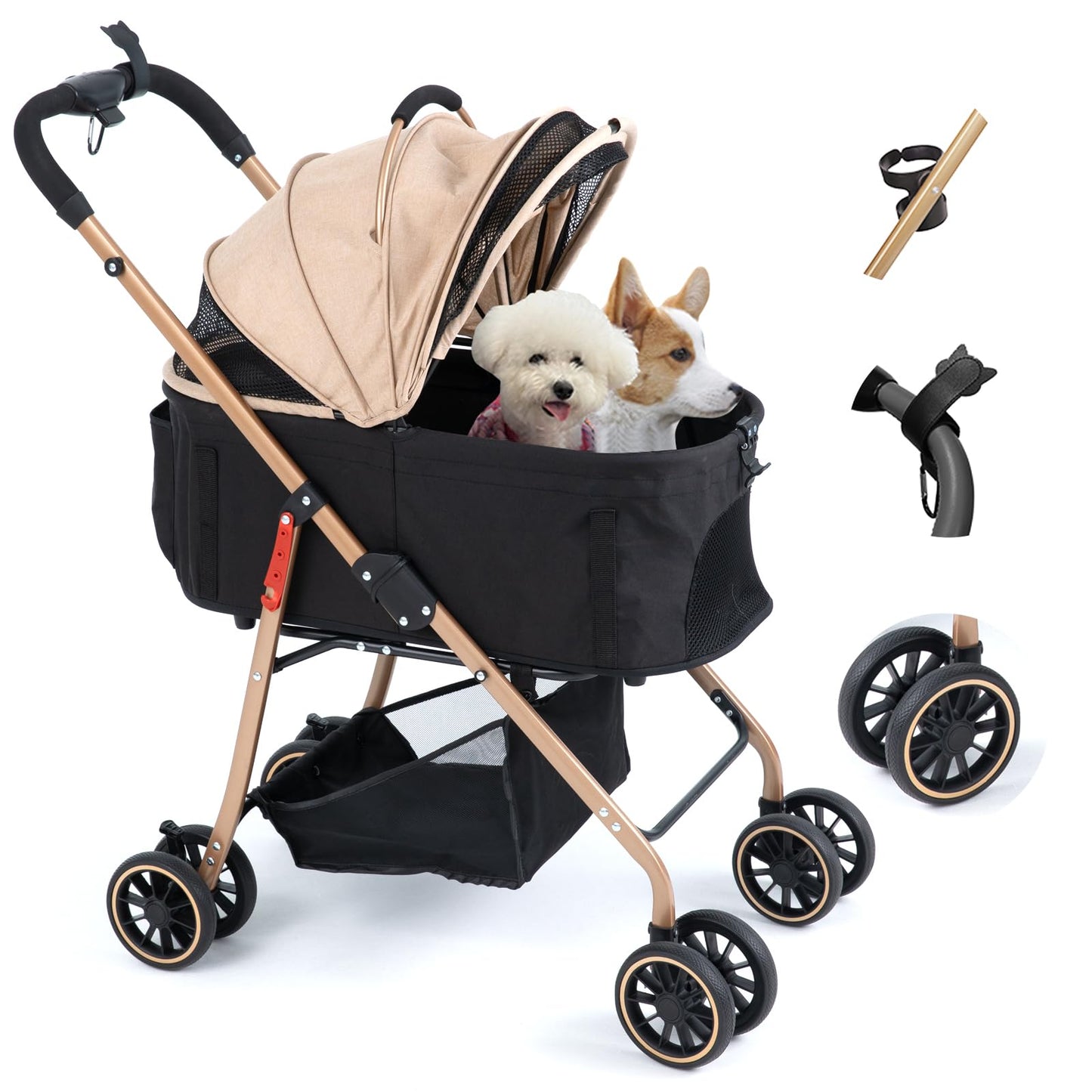 MILA&LOUIS Dog Stroller Pet Stroller for Medium Dogs Durable PU 4-Wheel Dog Strollers for Small Dogs Lightweight Foldable Dog and Cat Stroller Dog Stroller for Dog 55 Lbs with Cup Holder