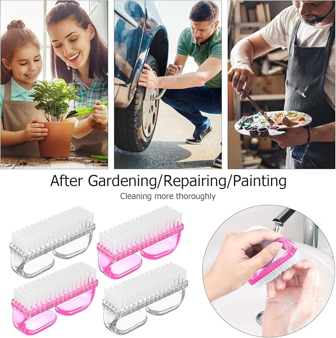 Handle Grip Nail Brush, Hand Fingernail Brush Cleaner Scrubbing Kit Pedicure for Toes and Nails Men Women (4 Pack)