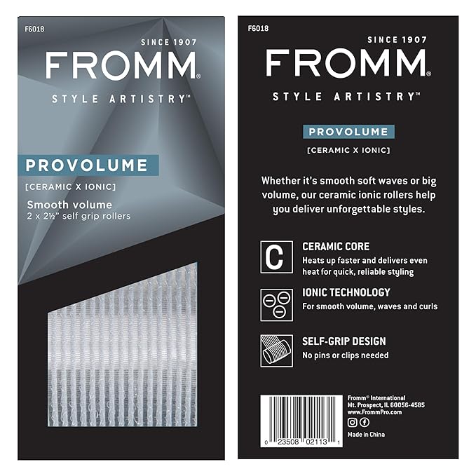 Fromm ProVolume 2.5" Self-Grip Ceramic Ionic Thermal Hair Rollers, 2 Count, Large Salon Quality Hair Curlers for Long Hair and Curtain Bangs