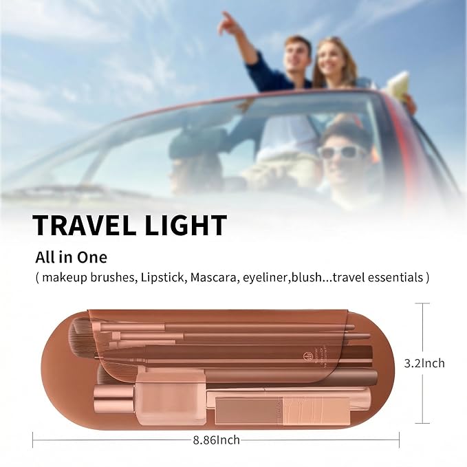Silicone Makeup Brush Holder Travel Cosmetic Bag：Soft Portable Cosmetic Face Brushes Holder with Upgrade Anti-Fall Out Magnetic Closure, Large Travel Makeup Brush Case - Brown