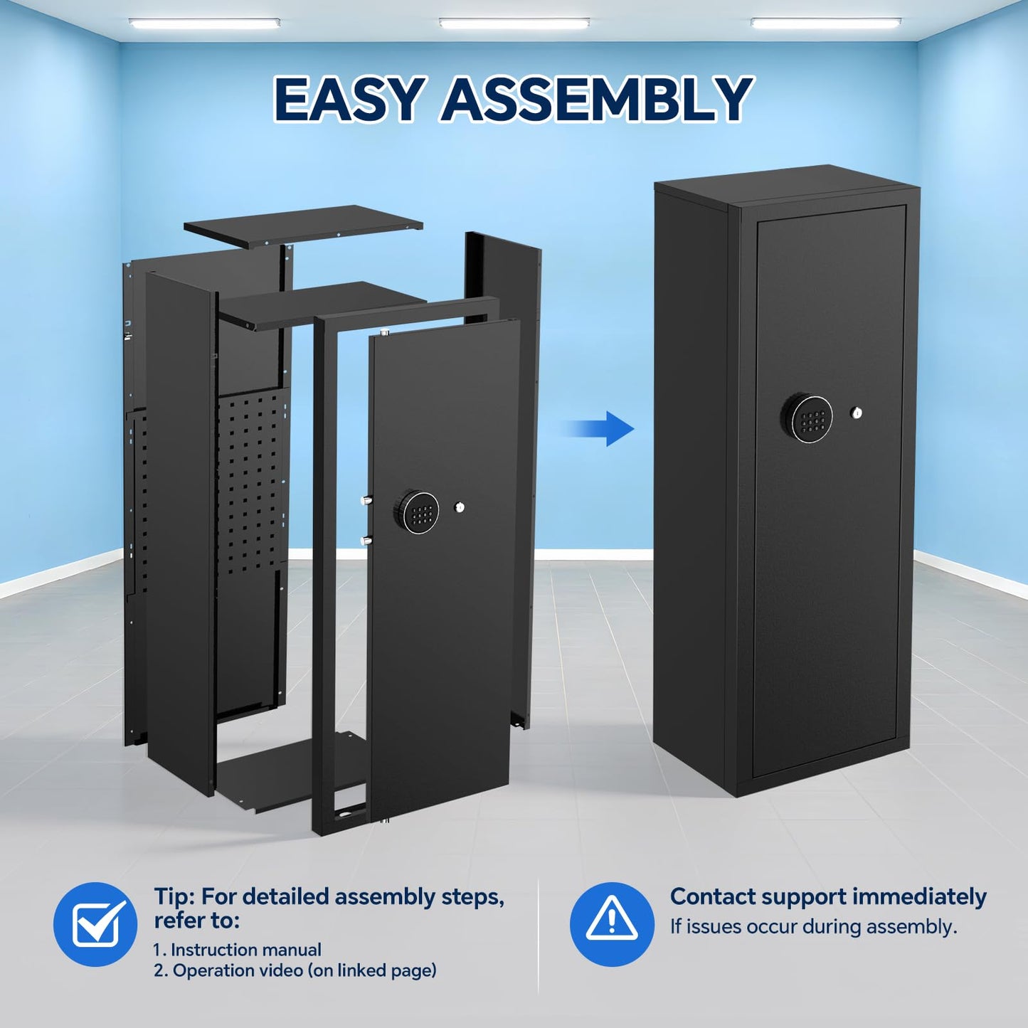 MSYCOST 8-10 Gun Rifle Safe for Home Security, Gun Safe for Rifles and Pistols - Quick Access Digital Keypad | Easy Assembly Gun Safe with Adjustable Shelves (Fits Shotguns & Ammo)