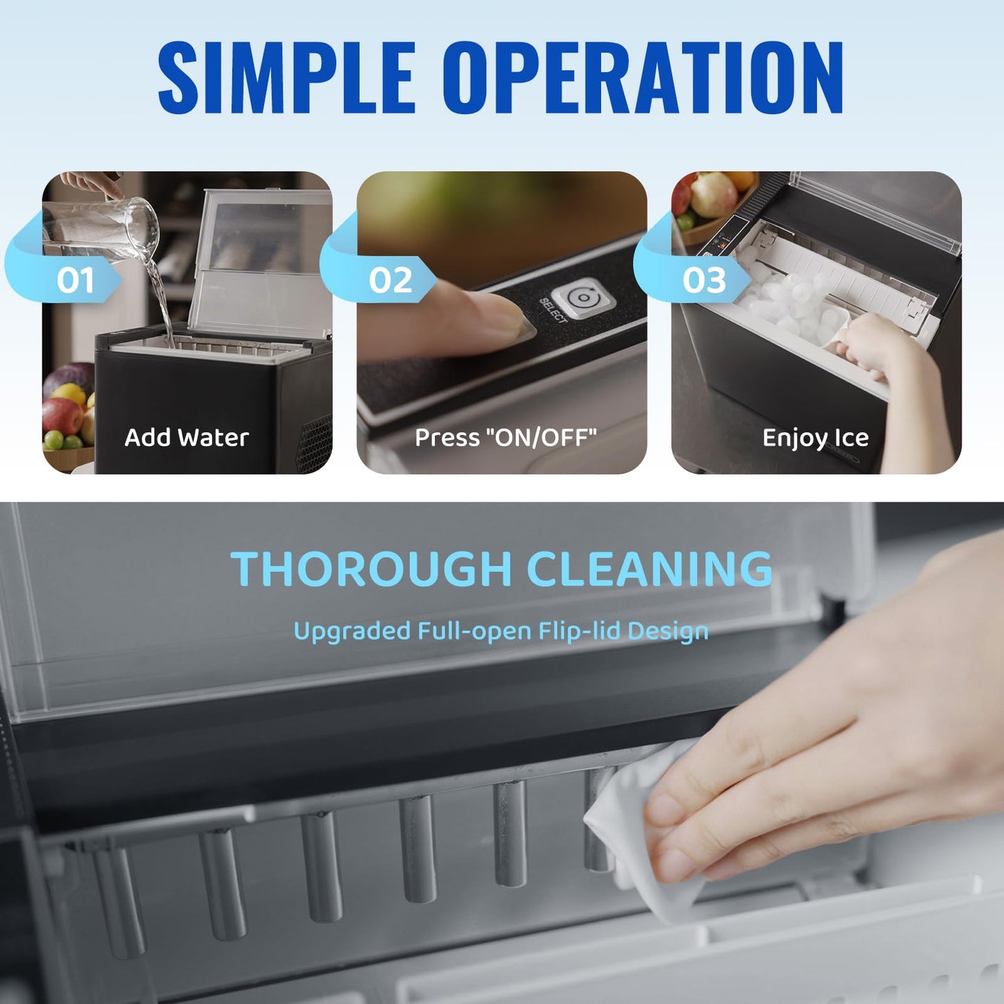 WETIE Ice Maker Countertop, 9 Bullet Ice Cubes in 6 Minutes, 26lbs/24Hrs with 2 Sizes, Portable Ice Machine with Basket, Scoop and Ice Pack, Compact ice Maker for Home, Kitchen, Camping, Party