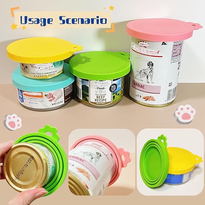 MoPawKT- Silicone Can Covers, Cat & Dog Food Can Covers Lids, Universal 3 Sizes for Most of Food Cans from 3-15 oz, BPA Free, Reusable (Set of 6 lids)