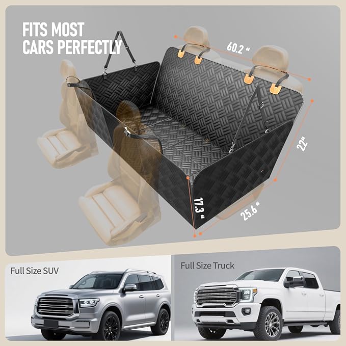 PROZAR Dog Car Seat Cover for Back Seat, Hard Bottom Back Seat Extender for Dogs - Supports 400lbs, Back Seat Pet Cover, Dog Hammock for Full-Size Trucks/SUV