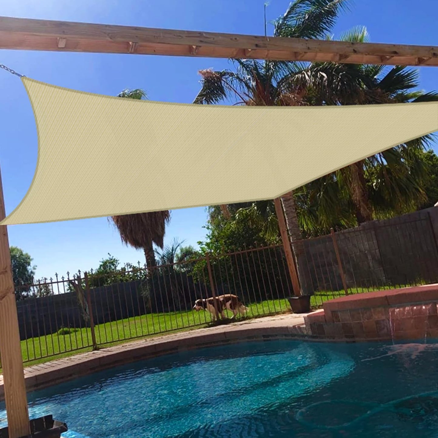 Windscreen4less 8' x 19' Sun Shade Sail Rectangle Outdoor Canopy Cover UV Block for Backyard Porch Pergola Deck Garden Patio (Beige)