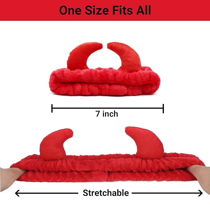 Devil Horn Facial Spa Headband - Cosmetic Makeup & Skincare Headband for Washing Face & Makeup (Red)