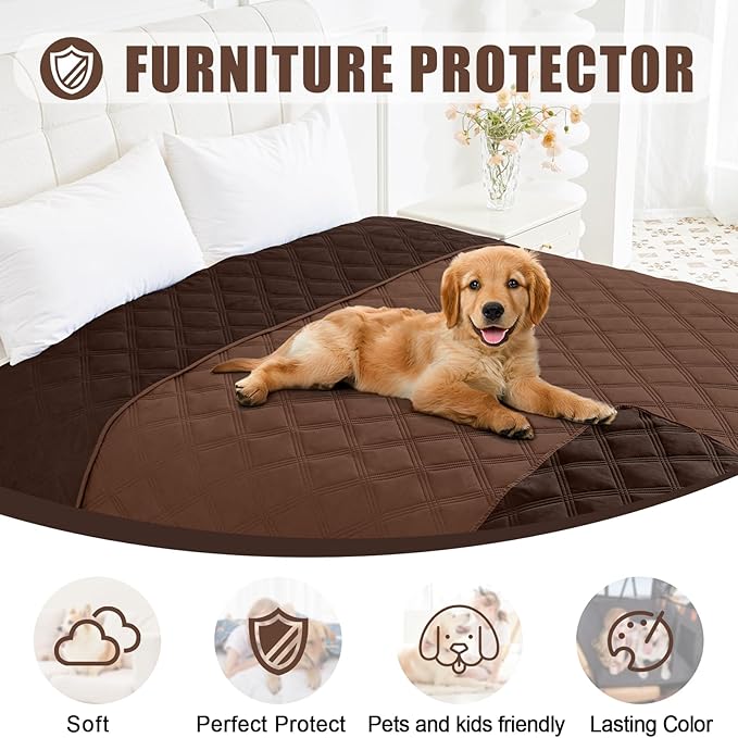 Smiry Waterproof Dog Bed Cover Blanket 68x82, Soft Reversible Pet Blanket, Washable Leakproof Cats Dogs Couch Cover for Sofa, Couch, Furniture, Brown/Chocolate