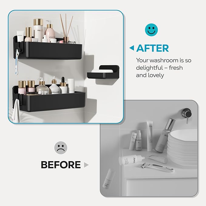 Nieifi Adhesive Wall Shelf, Shower Shelves, Shower Organizer for Bathroom Organization (Black, 3 pieces)