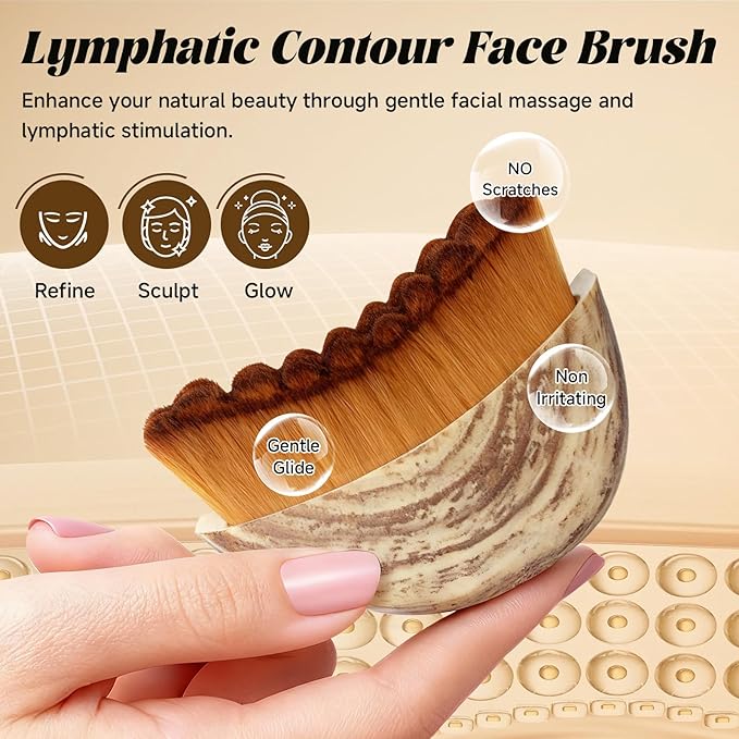 Trazzo Lymphatic Contour Face Brush, Dry Facial Brush for Lymphatic Drainage Ã¢ÂÂ Soft Bristles for Face Sculpting, Puffiness Reduction & Natural Glow
