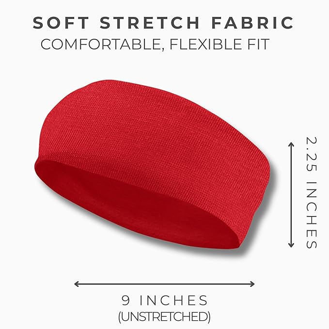 Styla Hair Headbands for Women Stretch Fashion Head Bands 10 Pack Non-Slip Head Wraps Great for Spa, Sports, Yoga, Pilates, Running, Gym Headband, Workouts - Red
