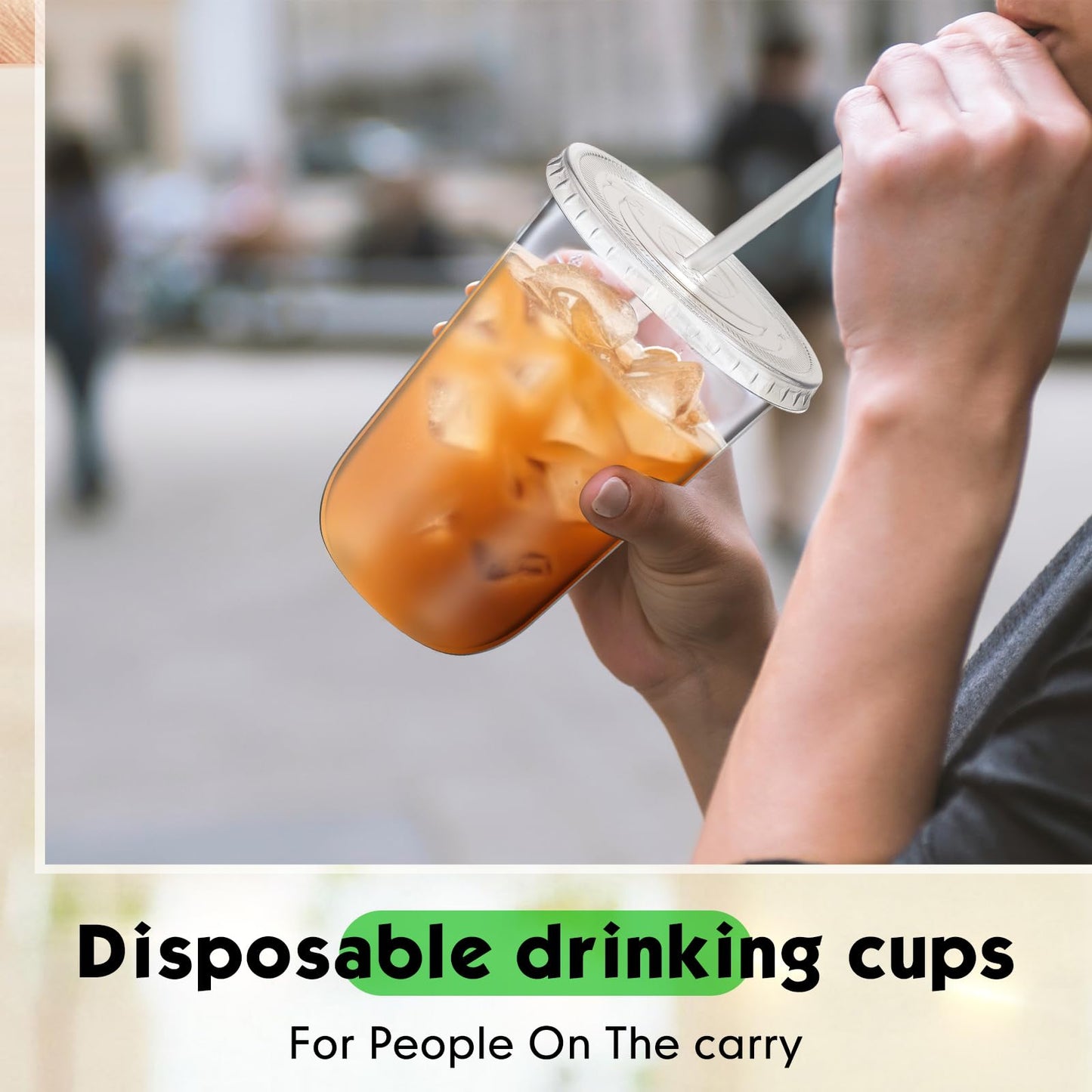 Ziliny 50 Sets Clear Plastic Cups with Lids and Straws, Disposable Iced Coffee Cups Drinking PET for Cold Drinks, Juice, Smoothie, Coffee Shops, Party, Christmas(Clear,16 oz)