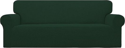 Easy-Going Stretch Oversized Sofa Slipcover 1-Piece Sofa Cover Furniture Protector Couch Soft with Elastic Bottom for Kids, Polyester Spandex Jacquard Fabric Small Checks Dark Green