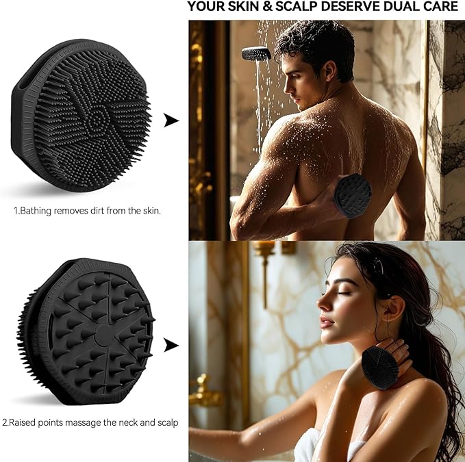 OTHIX Dual-Sided Silicone Body Scrubber, 2-in-1 Silicone Loofah for Shower Exfoliating Body Brush for Men and Women for All Skin, Scalp Massager Lather WellÃ¯Â¼ÂEasy to Clean (Black)