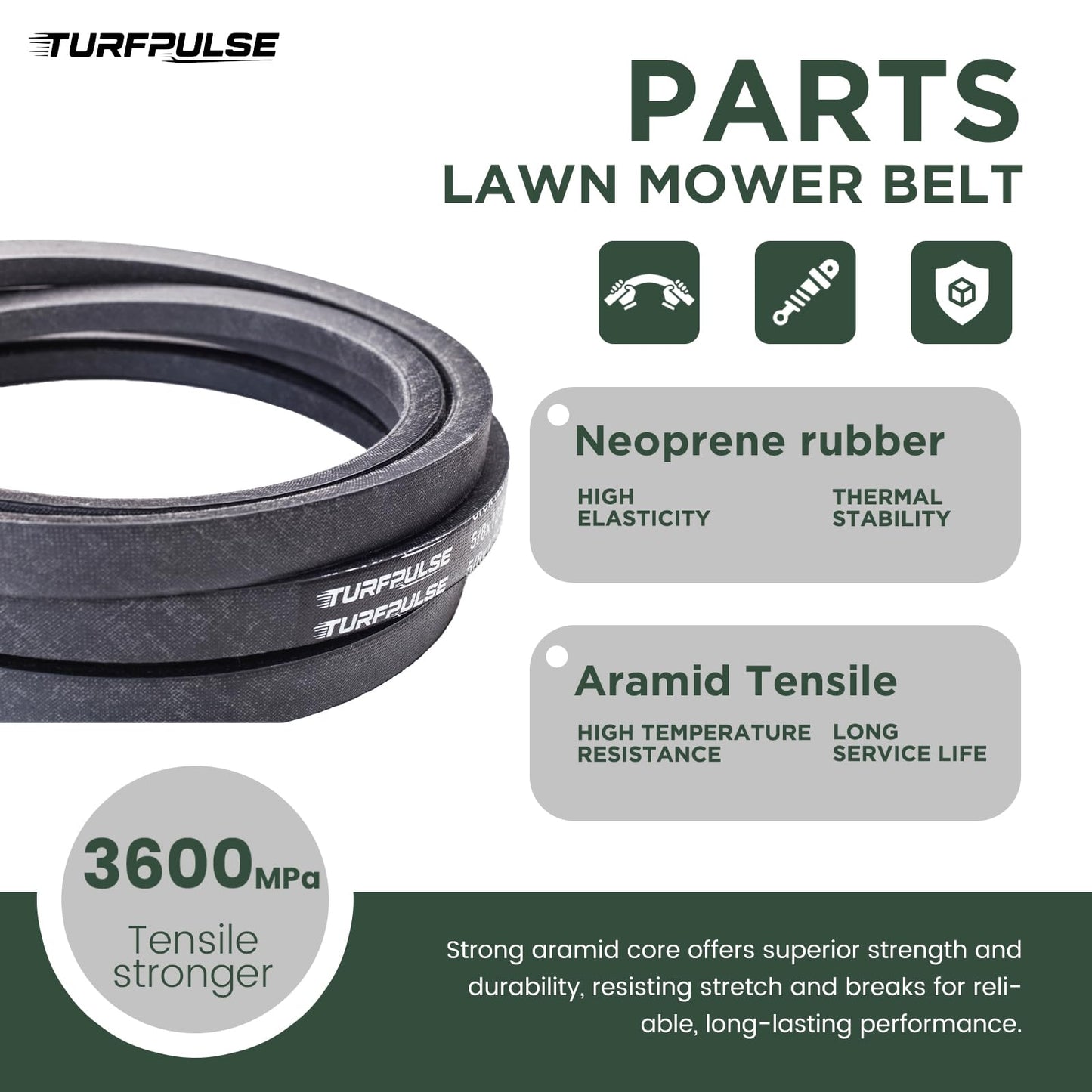 TURFPULSE Lawn Mower Deck Belt Replace 116-3455 02000611 482530 for Exmark Pioneer E/S Series Quest SP Cub Cadet M72-CT Scag SMTC-52A Replacement Part Accessories, 5/8 Inch x 154.5 Inch