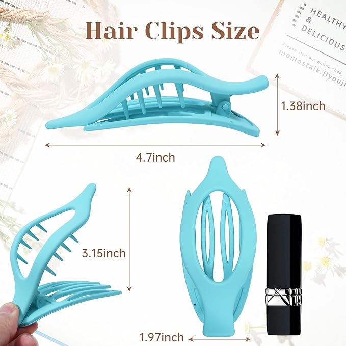 French Flat Hair Clips for Women - 6Pcs Flat Hair Claws for Thin Thick Hair Strong Hold No Slip Grip Hair Claw Clips for Women Girls (Flower (Blue))
