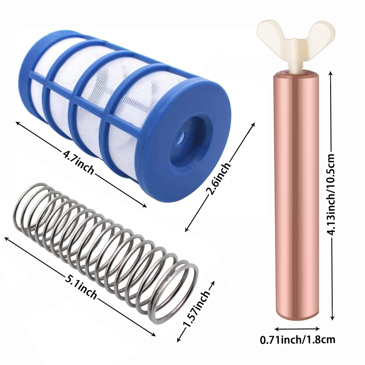 Zhitaoxun 6 Pcs Copper Anode Replacement Kit Solar Pool Replacement Copper Anode,4.13 x 0.71 Inch Threaded M6,Includes Copper Anode, Threaded Basket,Spring,Wing Screw
