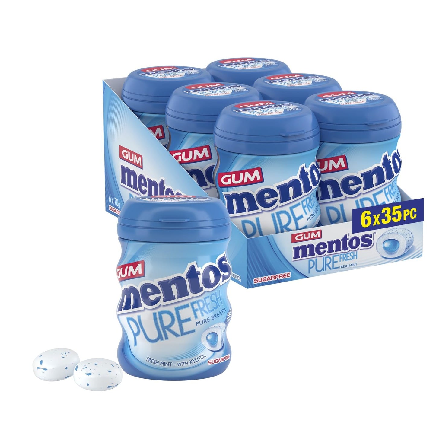 Mentos Pure Fresh Fresh Mint Chewing Gum 35 Pieces – Sugar-Free, Refreshing, Gluten-Free Sweet Treat, with Xylitol, 90 g (Pack of 6)