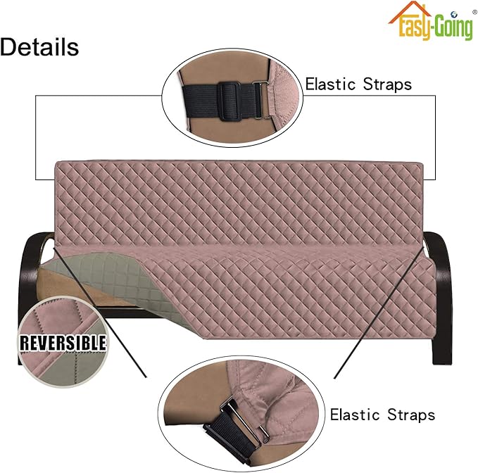Easy-Going Futon Sofa Slipcover Reversible Sofa Cover Armless Futon Cover Furniture Protector Couch Cover Water Resistant Pets, Kids, Children, Dog, Cat (Futon, Pink/Beige)