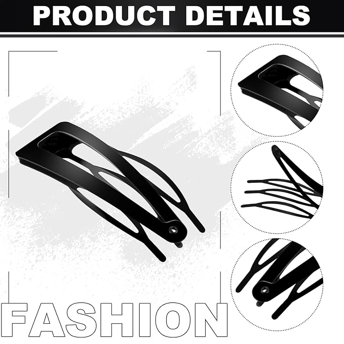 Chinco 24 Pcs Double Grip Hair Clips Metal Snap Clips Women Barrettes for Hair Making, Salon Supplies(Black,2.8 Inch)