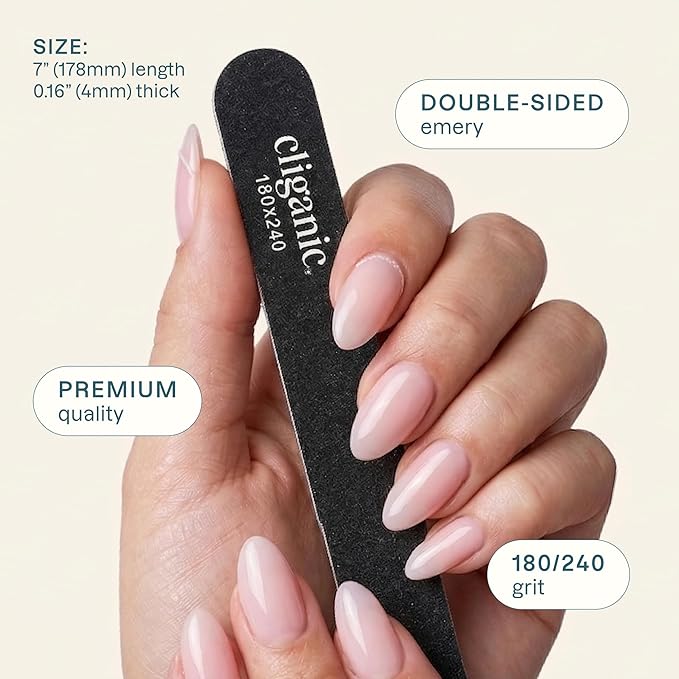 Cliganic 20 Pack Nail File Set: 180/240 Grit | Professional Emery Boards for Natural, Gel & Acrylic Nails | Washable Double Sided Kit 20 Count (Pack of 1)