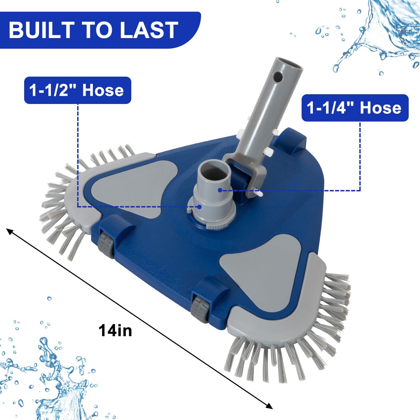POOLAZA Pool Vacuum Head, Weighted Pool Vacuum Head with 1-1/4'',1-1/2'' Swivel Hose Connection, Bottom & Side Brushes, Pool Vacuum Heads for Inground Pools, Above Ground Pools & Vinyl Lined Pools