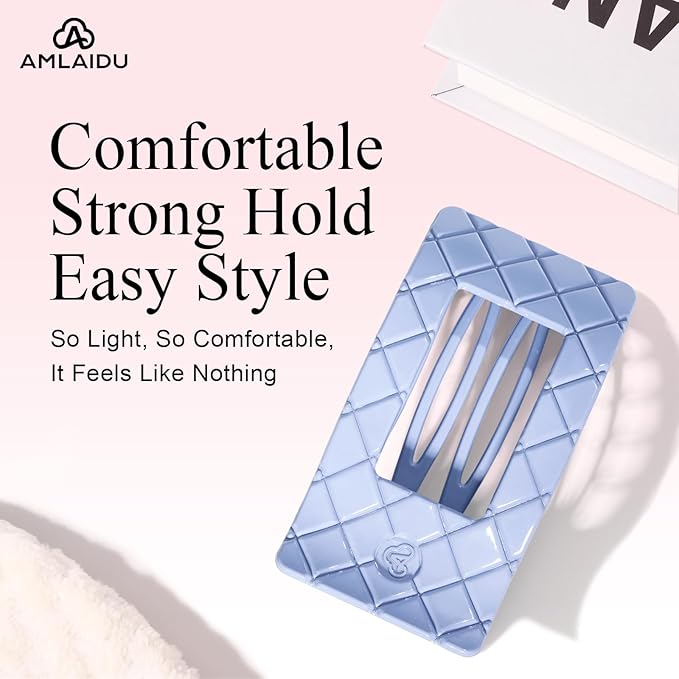 Large Flat Hair Claw Clips for Women for Thin Thick Hair, Stylish Strong Hold Non Slip Square Hair Clips, Cozy French Lay Down Hairclips, White, Purple, Green, Pink, Glossy Macaron, 4 Pcs