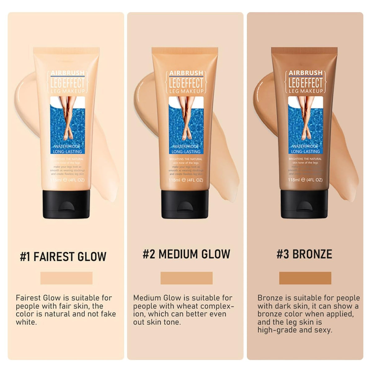 Leg Makeup Waterproof No Transfer, Leg Makeup Lotion, Body Makeup Waterproof Foundation, Leg Makeup for Varicose Veins Waterproof, Leg and Body Makeup for Tattoo Cover Up (Medium Glow)