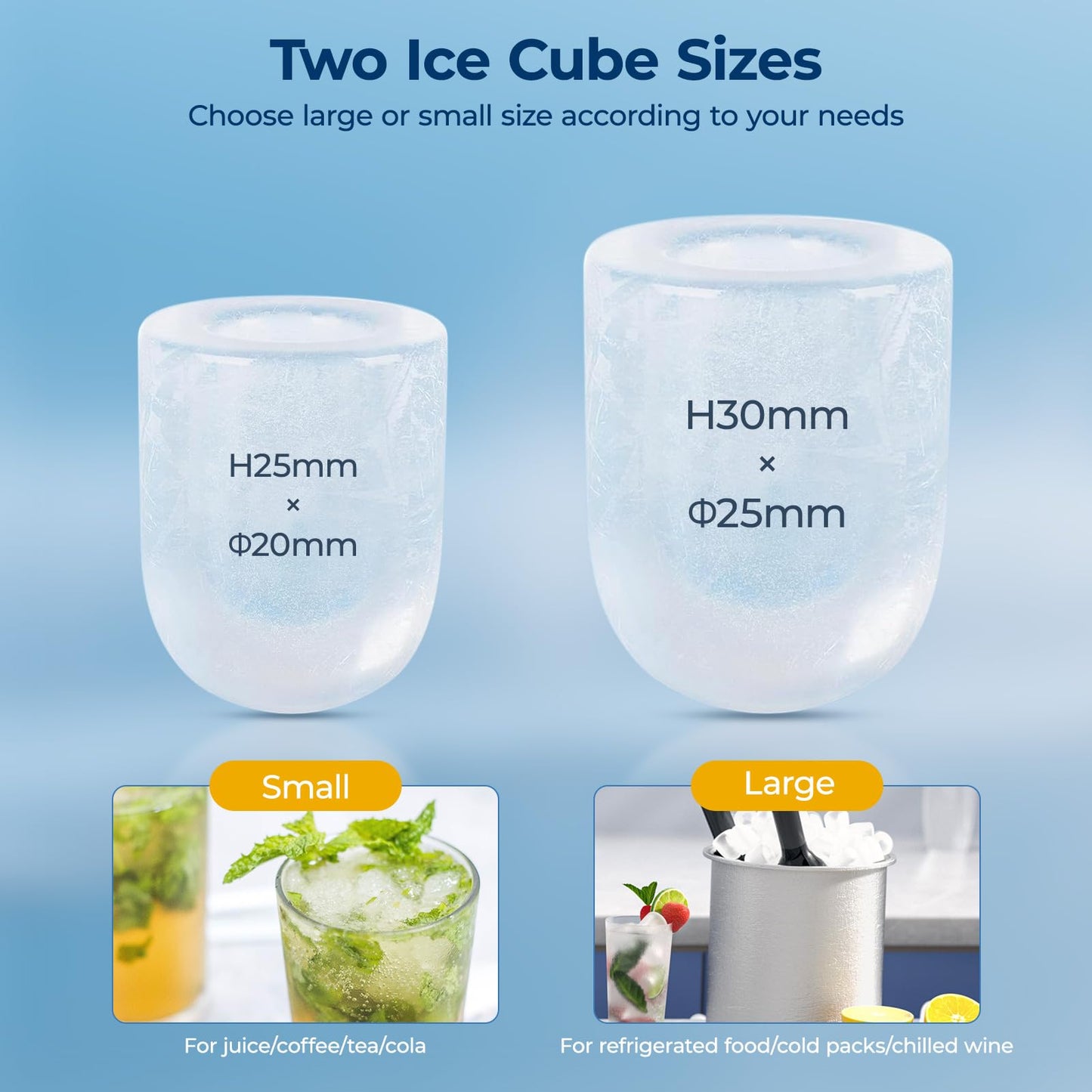 Ice Makers Countertop with Handle, 9 Ice Cubes in 6 Mins, 26.5Lbs/24H, 2 Sizes of Bullet Ice, Portable Ice Maker Machine with Self-Cleaning, for Home Kitchen Party RV Camping, Stainless Steel Silver