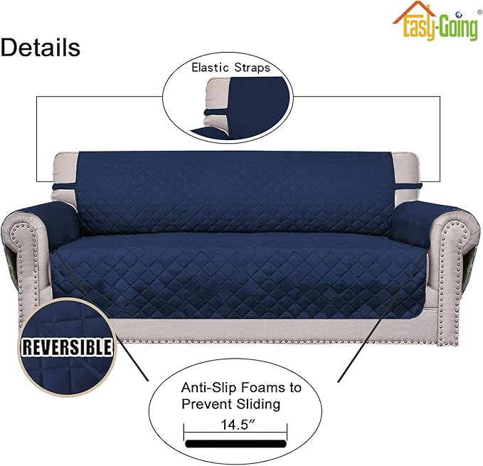 Easy-Going Chair Sofa Slipcover Reversible Sofa Cover Water Resistant Couch Cover Furniture Protector Cover with Elastic Straps for Pets Kids Children Dog Cat (Chair, Navy/Navy)