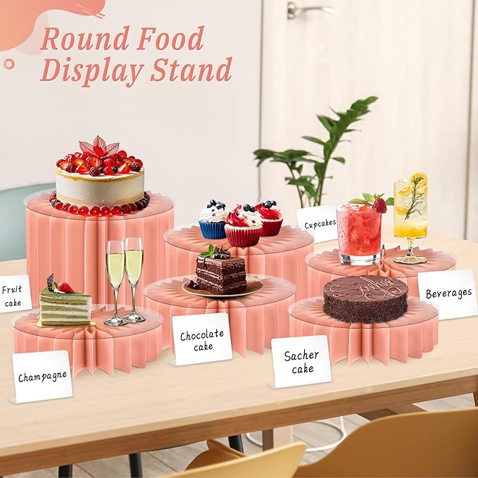 6Pcs Buffet Risers, Valentine's Day Food Risers for Table, Foldable Cake Display Stands, Tall Cardboard Cupcakes Stand for Show Catering Desserts Jewelry Wedding Birthday Party Decoration (Pink)