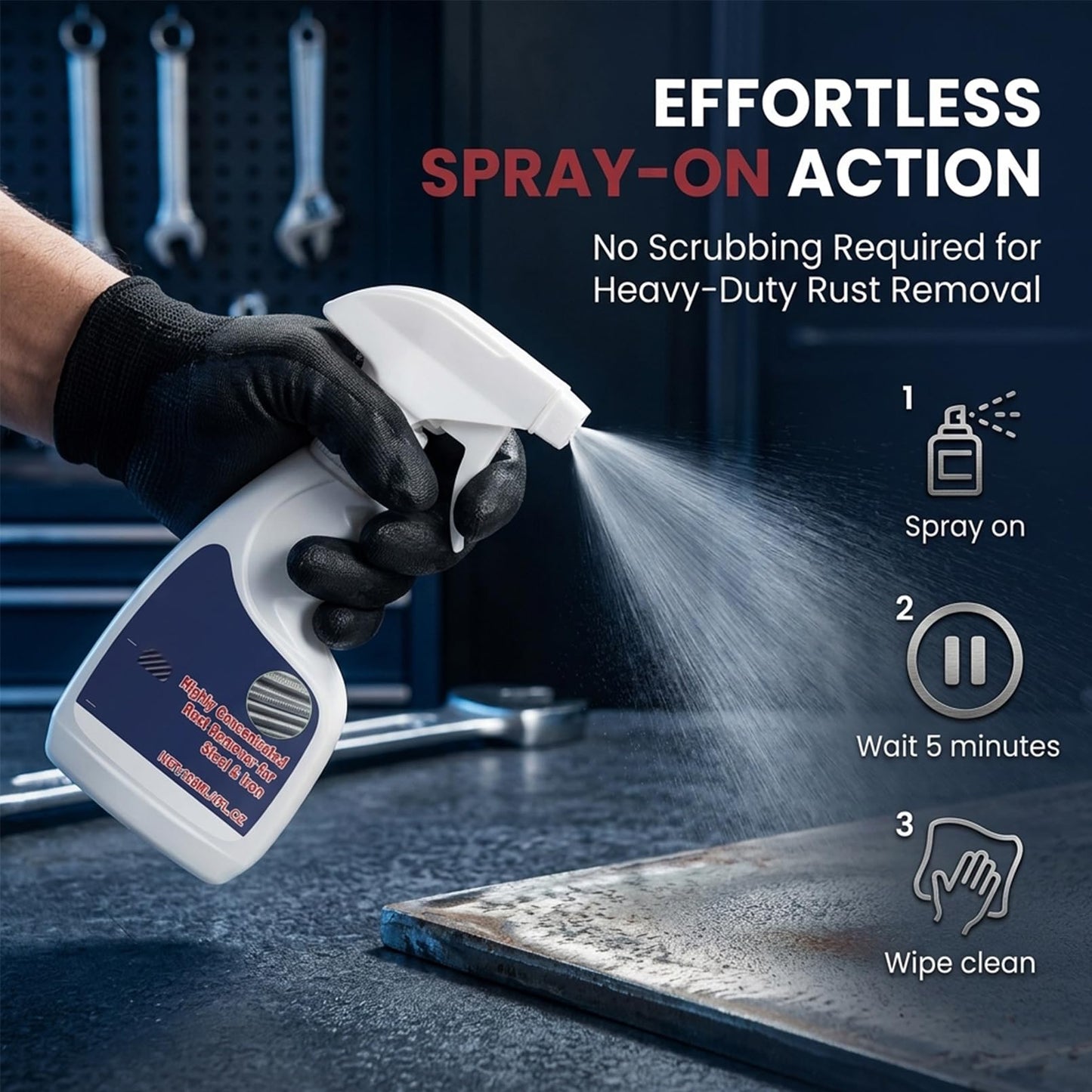 ROVIA Rust Remover Spray for Metal, Highly Concentrated Rust Remover for Steel Copper Stainless Steel, Heavy Duty Rust Remover Spray No Scrubbing, Fast Acting Rust Stain Remover 4 fl oz (1PC)