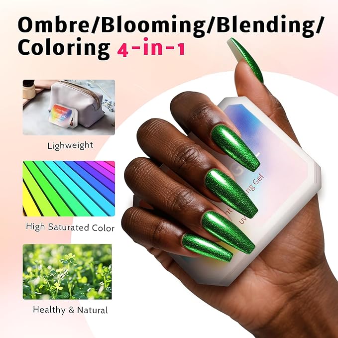 Christmas Pearl Gel Nail Polish, 9 Colors Glitter Ombre Gel Polish Palette Pat Paint Aurora Mermaid Gold Silver Green Pink Sparkle Reflective Holographic Nail Art, No Wipe, UV/LED Curing (Set 11)