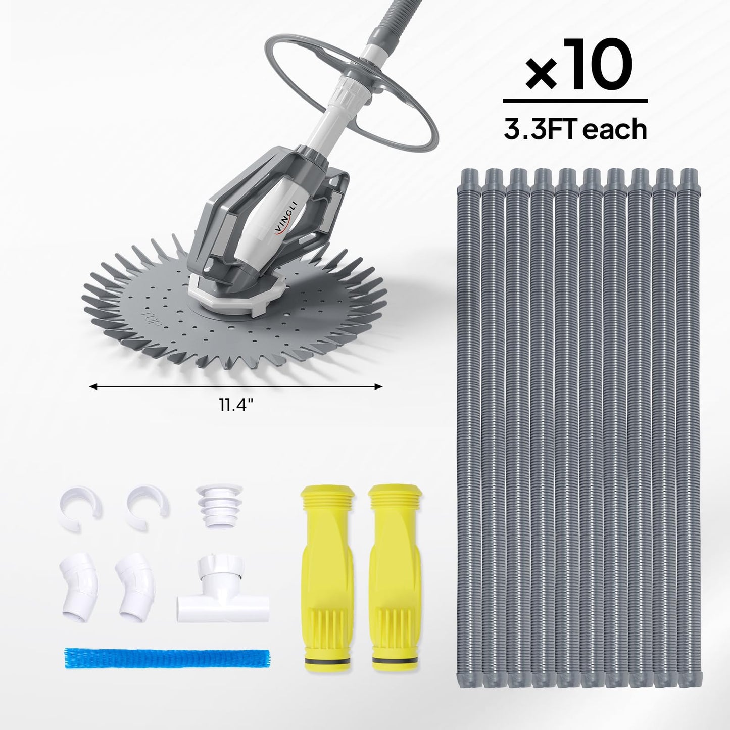 VINGLI Pool Vacuum Cleaner Automatic Sweeper Swimming Pool Creepy Crawler Vacuum with 33FT Hoses (Gray&White)