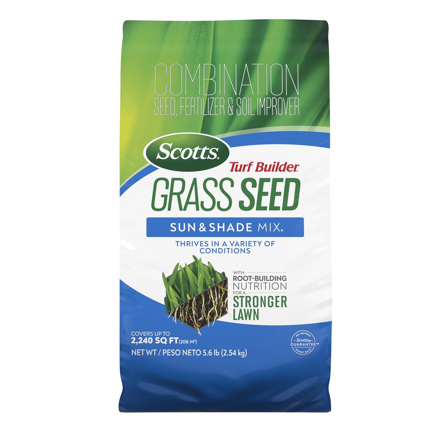 Scotts Turf Builder Grass Seed Sun and Shade Mix - Grass Seed Plus Lawn Fertilizer and Soil Improver, Covers Up to 2,240 sq. ft., 5.6 lb.