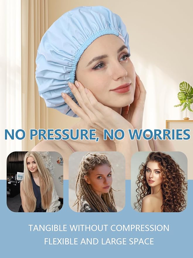 Years calm Shower Caps for Women Reusable Waterproof, Double Layer Waterproof Fabric - Both Sides Usable, Reversible Pattern & Solid Color Design, Soft Elastic Keeps Hair Dry for shower Spa Travel
