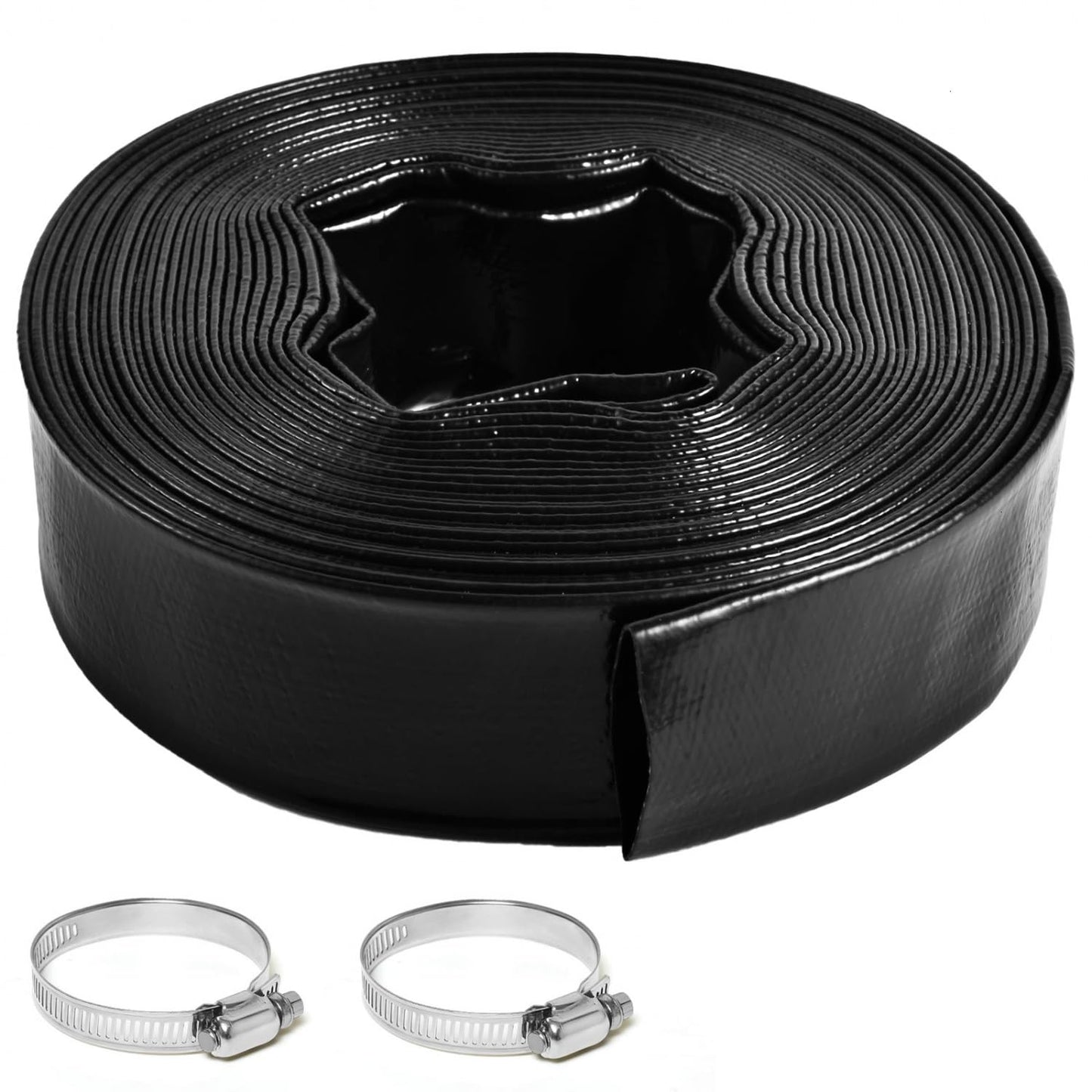 Gonioa Pool Backwash Hose 1 1/2 Inch Diameter x 50 Feet - Heavy-Duty PVC Pool Drain Hose, Reinforced Discharge Hose with Clamp for Swimming Pools, Black